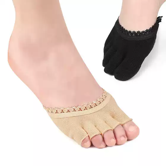 New lace lace five-finger socks summer thin shallow mouth invisible sole pad high heel shoes wear-resistant half socks