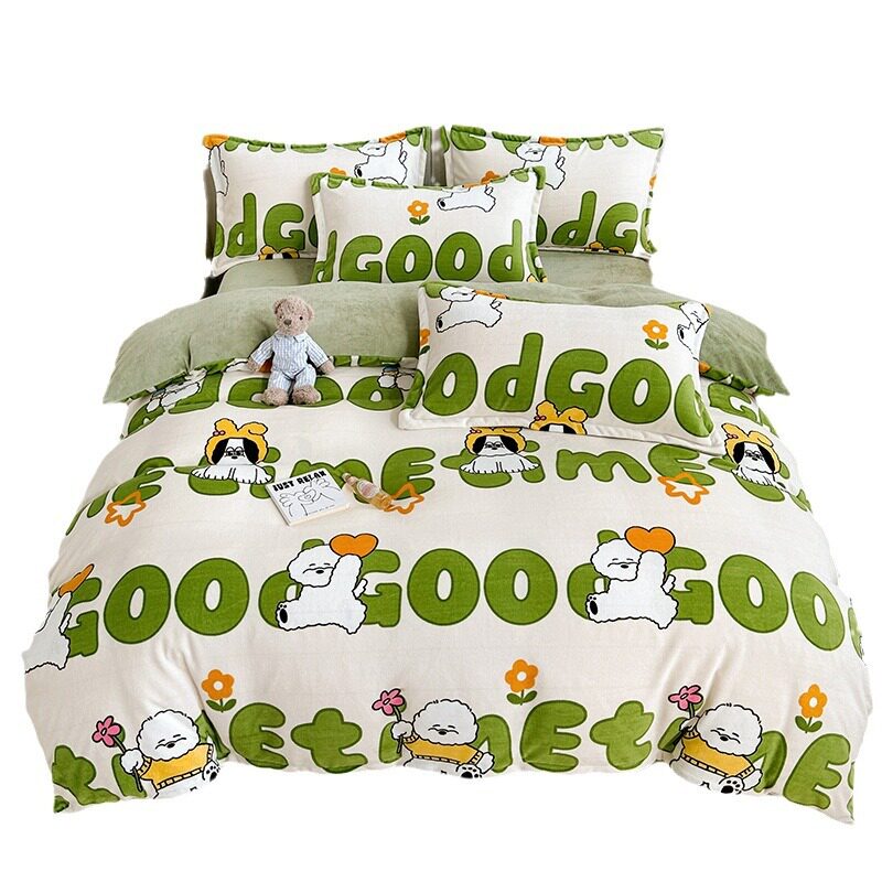 Class a Milk Velvet Four-Piece Set Thickeneded Fleece-Lined French Velvet Three-Piece Bed Bed Sheets Quilt Cover Autumn and Winter Double-Sided Coral Velvet