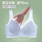 Summer Cool Seamless Underwear for Women, Ice Silk Ultra-Thin Push-Up Semi-Fixed Cup, No Rims, Vest-Style Bra for Women with Bea