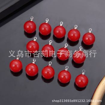 Bright red round bead pendant festive red pendant diy handmade material necklace earrings jewelry accessories wholesale