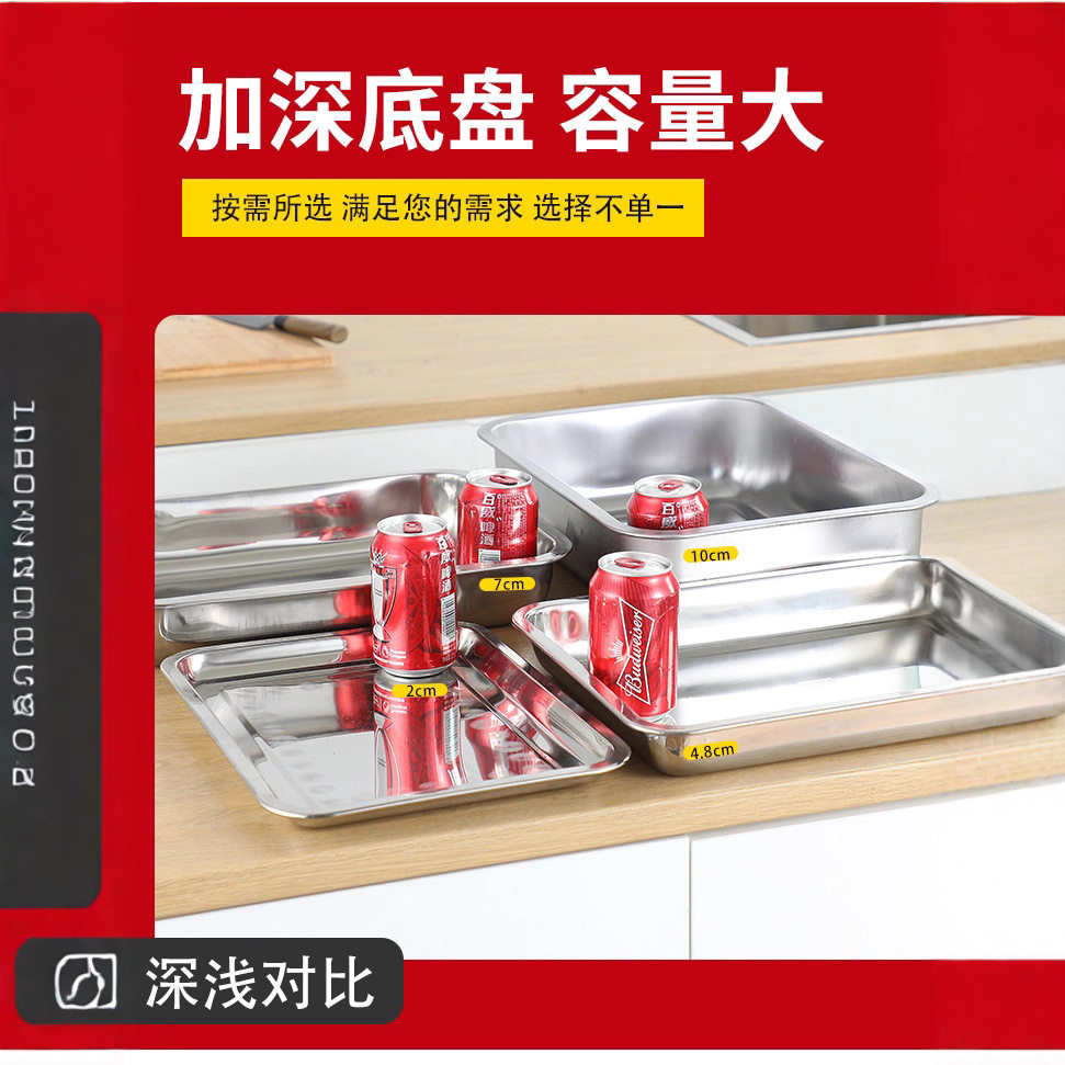 Wholesale Stainless Steel Trays and Plates for Home and Commercial Use, Deepened Dish Plates, Fruit Plates, Thickened Dumpling Plates, Tea Trays, Cross-Border