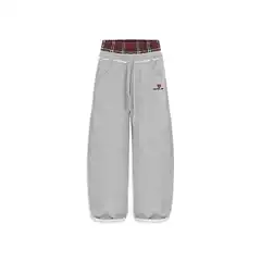 European and American Tk Cross-Border American Retro Striped Embroidered Sports Casual Pants Loose Unisex Double Waistband Faux Two-Piece Sweatpants