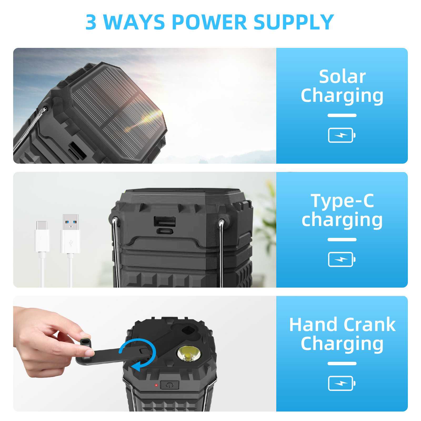 Amazon solar hand-cranked camping light LED portable light outdoor camping light 5000 mA usb charging treasure CE