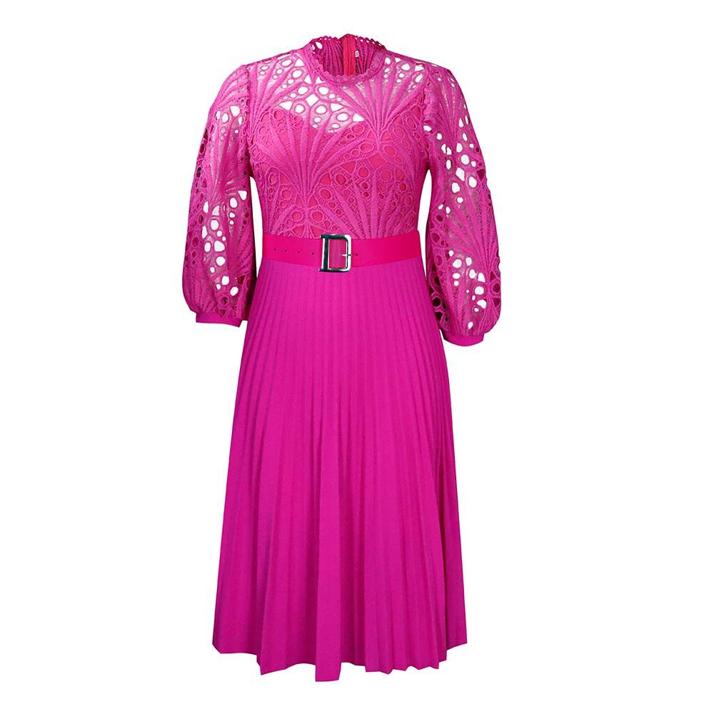 Plus Size Womens Lace Panel Pleated Hollow Out Dress Elegant Design Summer Style African Fashion Wholesale Available