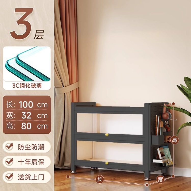 带门玻璃书柜钢制书架落地防尘铁皮手办展示柜家用储物柜收纳柜子