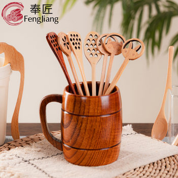 Factory wholesale wooden tableware wood color wooden spoon honeycomb honey spoon long handle spoon coffee spoon mixing spoon