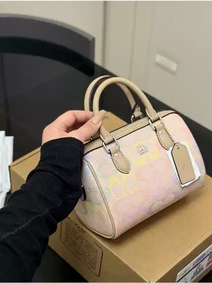 High-Quality COACH Rowan Mini Boston Pillow Bag Classic Signature Canvas Mini Handbag Shoulder Crossbody Bag for Women