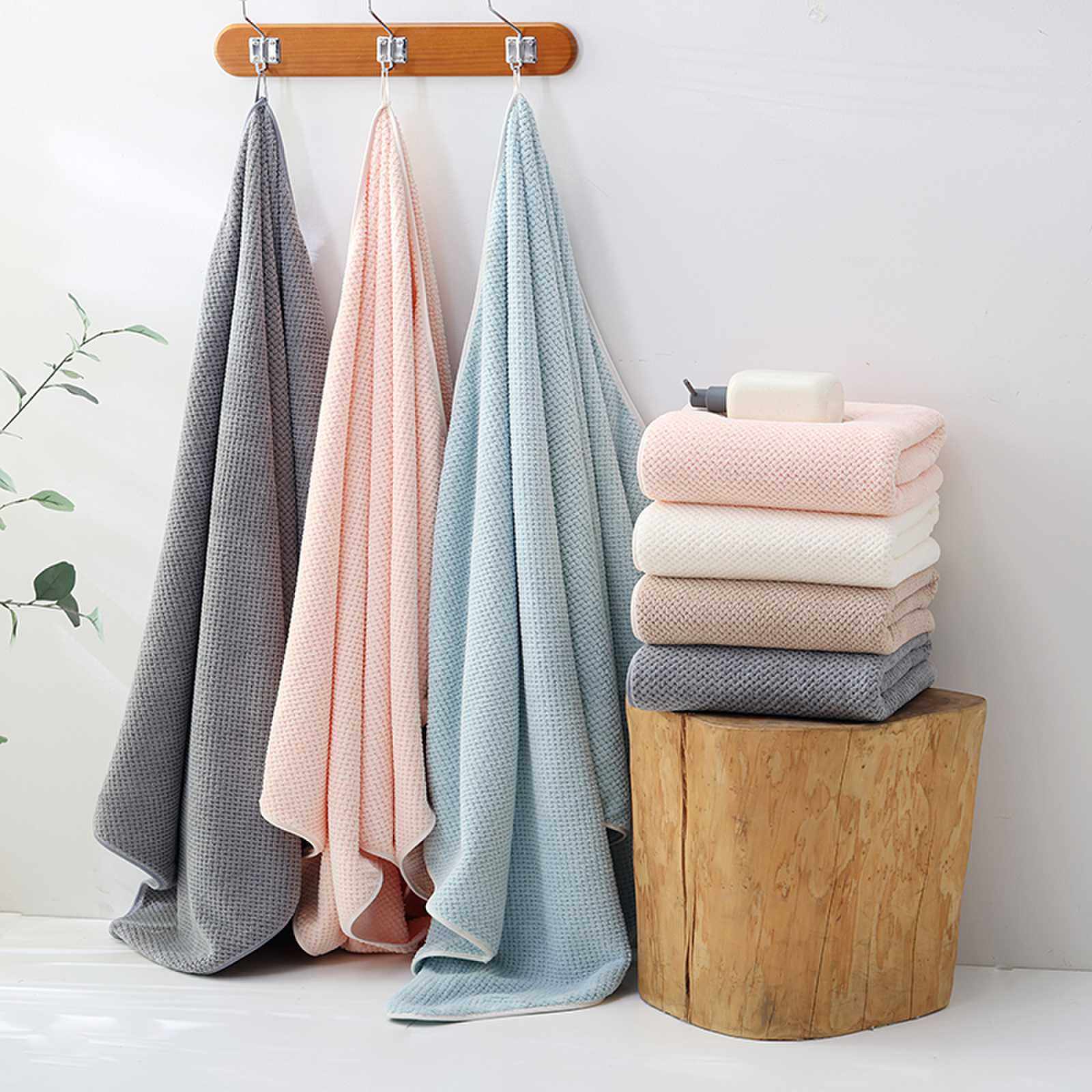 Coral Velvet Towel, Bath Towel, Enlarged Pineapple Plaid Bath Towel, Women's Beach Towel, Water-Absorbent, Quick-Drying, Wanglibao Kidsren's Towel