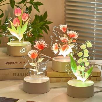 Never wither rose tulip orchid UV color printing 3D night light charging touch USB table lamp