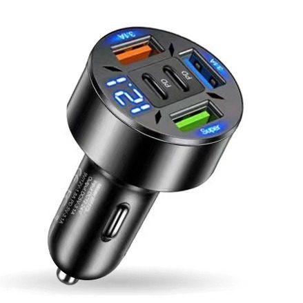 The new digital display car charger 4usb 66W fast charge PD mobile phone charging head a drag four with halo car charger