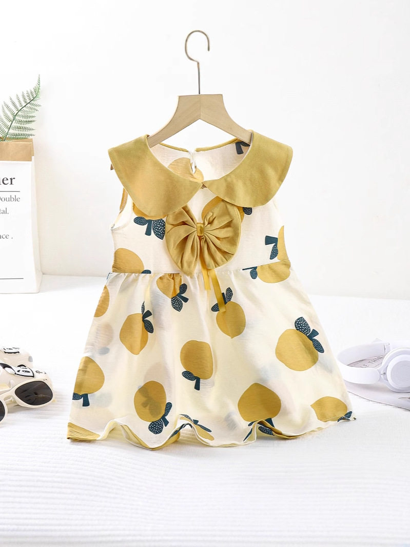 فستان أميرة من القطن الغبائي الجديد للاطفال الصيفية، فستان ببلوزة أميرة بلا أذرع لطيف بالربطة للطفلة البنات