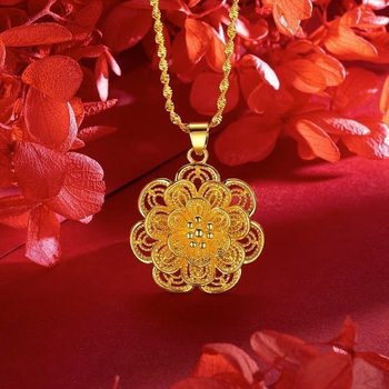 Imitation of Vietnam sand gold women's hollow rich flower necklace electroplating alloy large flower pendant pendant wholesale supply