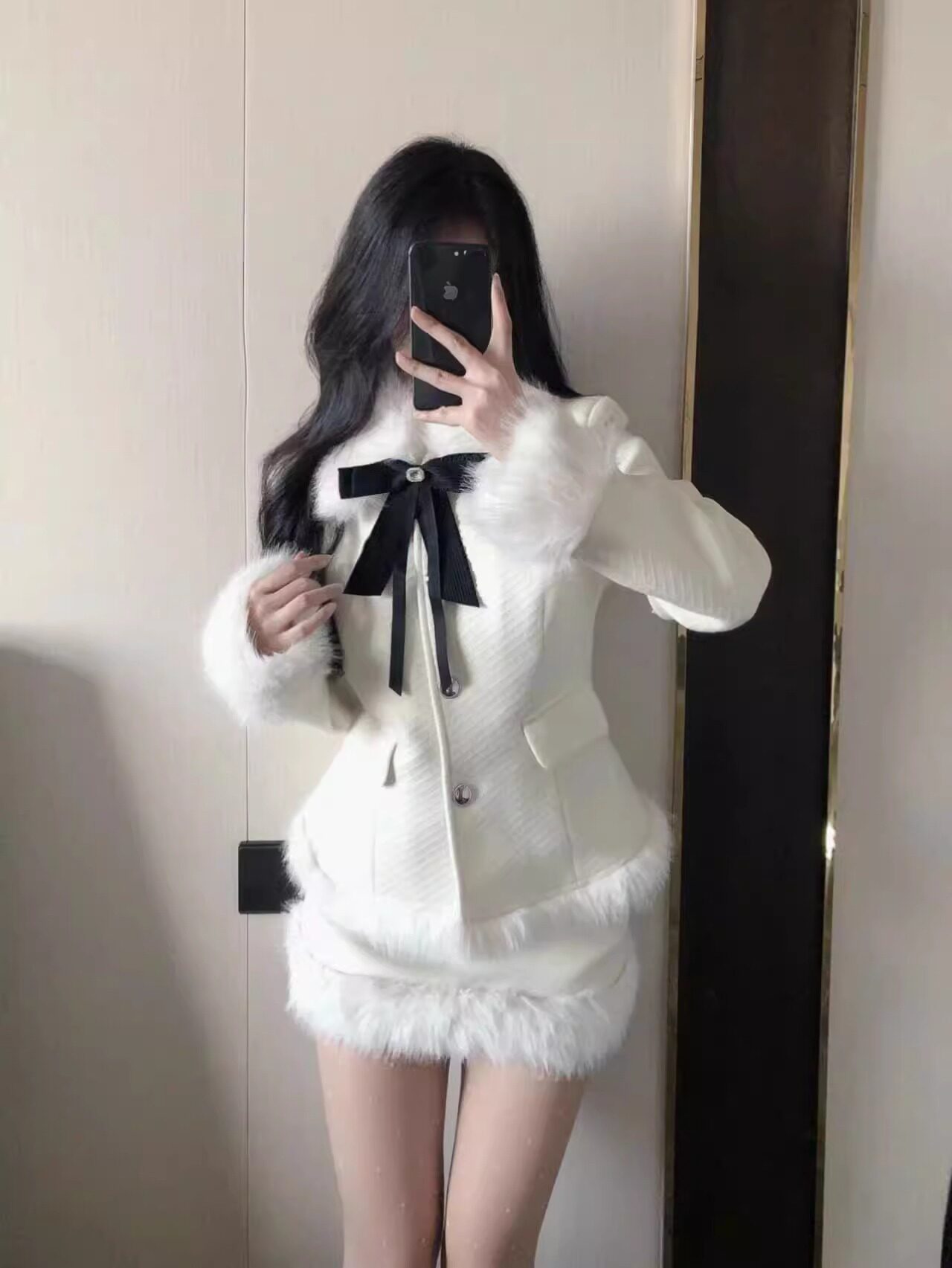 Korean Drama Daughter Big Miss Tight Waist Slimming Woolen Coat Overskirt suit Women's cotton and thickening Warm Two-piece Set