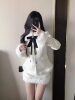 Korean Drama Daughter Big Miss Tight Waist Slimming Woolen Coat Overskirt suit Women's cotton and thickening Warm Two-piece Set
