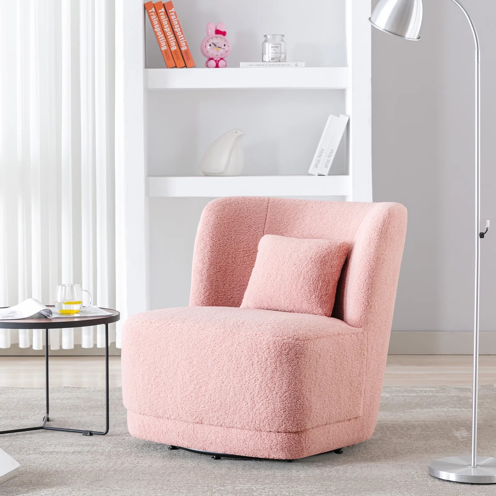 北欧轻奢羊羔绒单人沙发奶油风客厅旋转沙发酒店会所咖啡厅洽谈椅