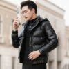 Cross-Border Winter Men's New Trendy Men's Glossy down Jacket Stand Collar Hooded Removable White Duck down Light and Short Jacket