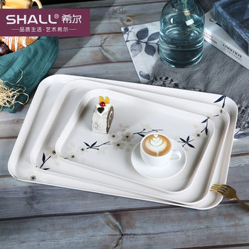 Japanese Melamine Tray Breakfast Cake White Storage Ins Marble Pattern Restaurant Tea Tray Plastic Tray