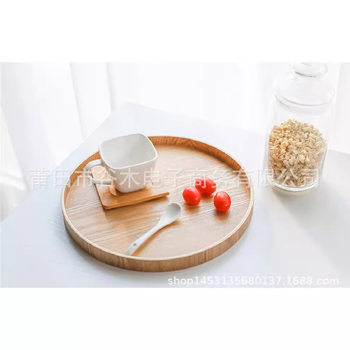 Ins Wooden Round Tray Dinner Plate Hotel Water Cup Plate Household Plate Japanese and Korean Fruit Snack Cake Western Food Plate