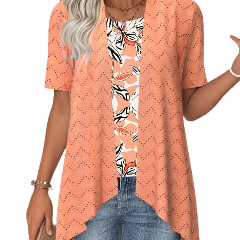 Casual Loose Fit Short Sleeve Womens T Shirt Hollow Out Printed Design Stylish Perfect for Everyday Wear Wholesale