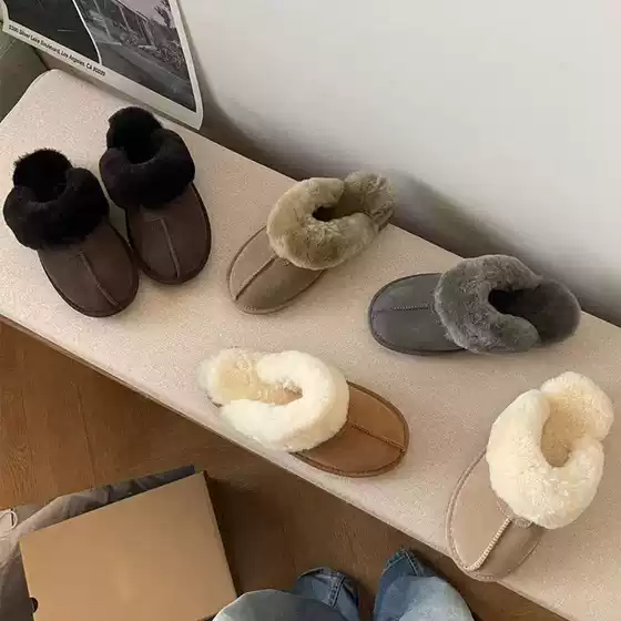 Cross-Border Sanpo Sheepskin Integrated Snow Boots New Style Star Slippers Women's Closed-Toe Home Shoes Thin-Soled Lazy Slip-On Outdoor Cotton Slippers