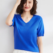 22 New Autum Knitwears for Women, Knitwears, T-Shirts, V Neck Bottoming Shirts for Women, Medium Short-Sleeved Women's Wholesale
