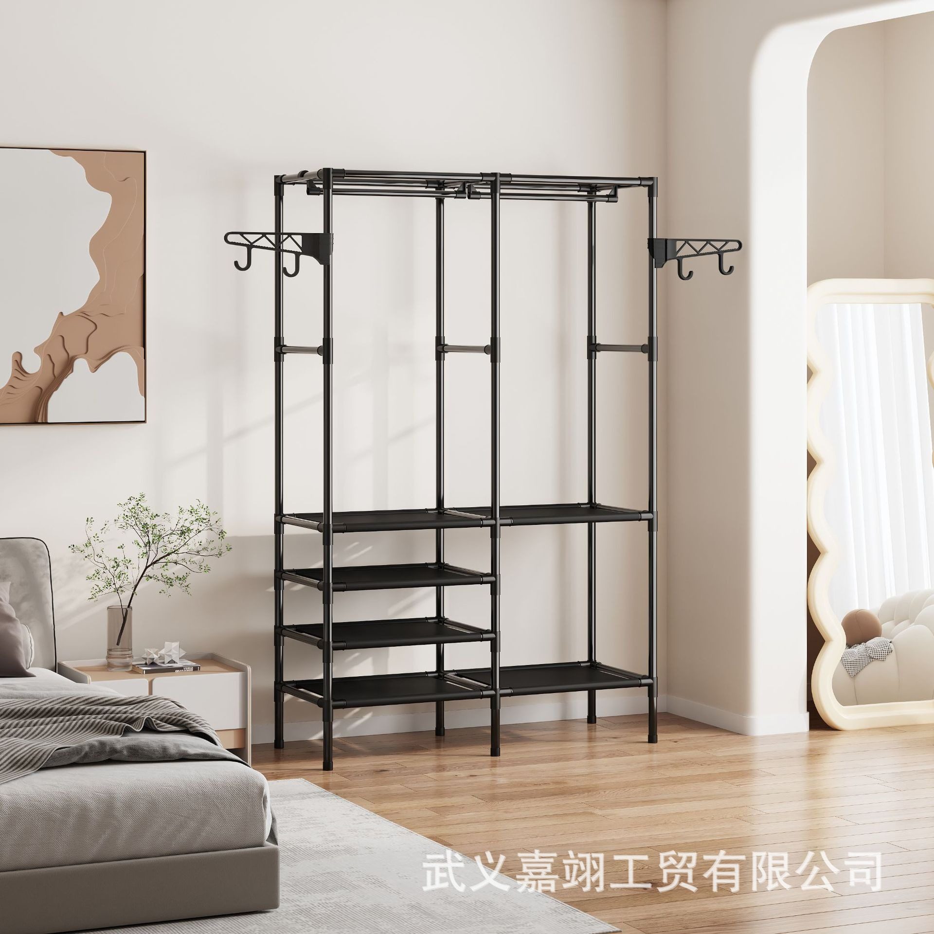 Foreign Trade Cross-border Hot Selling Simple Three-row Multi-function Storage Hanger Household Bedroom Floor Rack Coat Rack