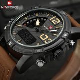 Мужские часы NAVIFORCE с двойным механизмом, многофункциональные светящиеся водонепроницаемые цифровые часы с цифровым указателем, повседневные кожаные часы для мужчин
