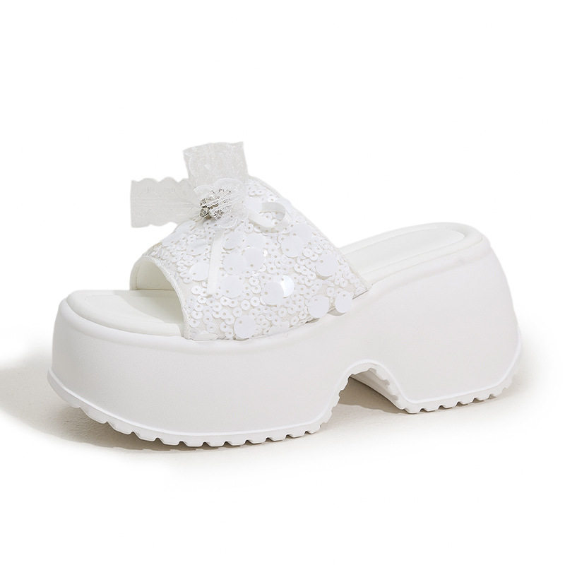 Sandal cao gót nữ hở mũi mùa hè đế dày — Đen, Trắng