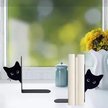 Cross-Border Cute Metal Thickened Peeking Cat Pattern Desktop Bookshelf Storage Book Clip Stationery L-Shaped Storage Bookend