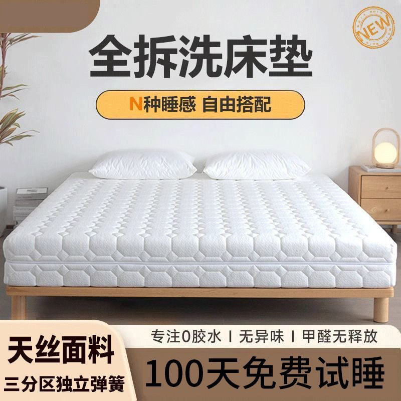 Fully Removable Mattress Roll-Packed Compression Mattress Removable and Washable Mattress Spine Protection Spring Latex Silent Coconut Palm Mattress Dual-Purpose