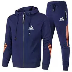 2026 Spring and Autumn Adidas Men's Casual Sports Suit Three-Stripe Hooded Zipper Sweatshirt and Long Pants Trendy Set