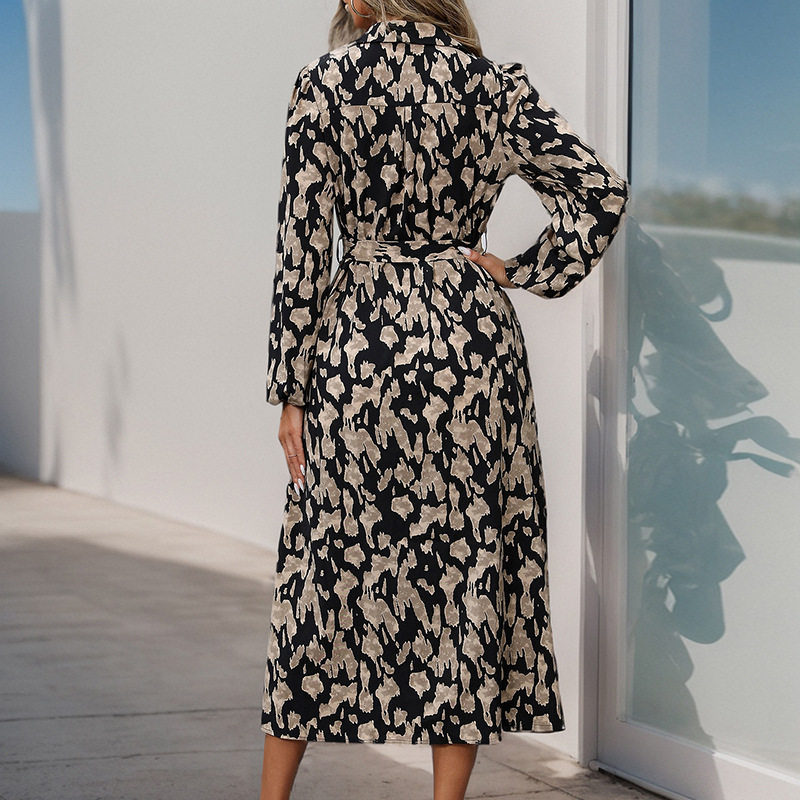Long Sleeve Printed Cardigan Dress Autumn Fashion European and American Style Casual Wear for Women OEM Available