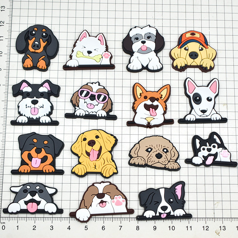 Cute Cartoon Pet Dog Series Pvc Soft Rubber Hole Shoes Flower Shoe Buckle Interesting DIY Sandals Slippers Decorative Buckle