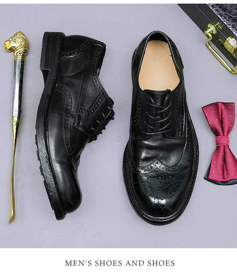 Giày Derby nam da bò thật đế da thủ công Goodyear mũi tròn — Màu đen, Màu cà phê