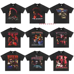 Cotton t European Size the Weeknd Vintage Wiken Potted Brother Rap Hip-Hop Rock American Style