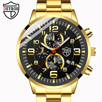 DEYROS Gold Watch Large Dial Men's Watch Middle East Explosions Luminous Calendar Steel Band Men's Watch