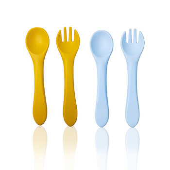 Food grade silicone baby products baby eating spoon training feeding spoon children's tableware complementary bowl spoon fork