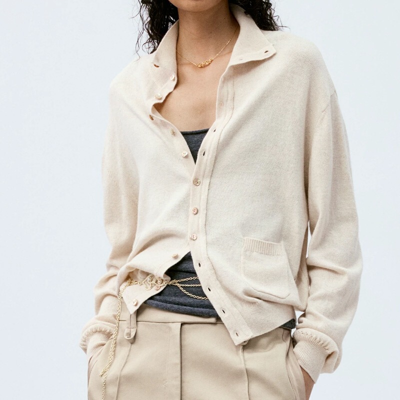 Áo cardigan nữ cổ đứng dáng rộng vai trễ có túi cài nút một hàng — Màu xanh dương