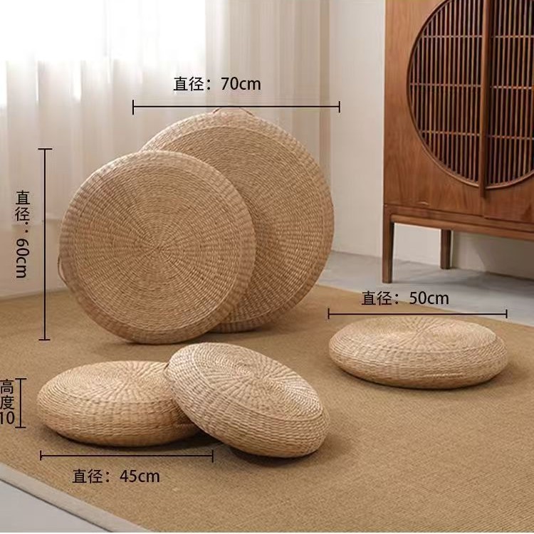Cross-Border Straw Woven Meditation Cushion, Round Straw Floor Cushion for Office, Home, Tea Room, and Bay Window