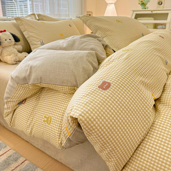 New Four-Piece Set of 100% Cotton Cartoon Ins Style Quilt Cover Bed Sheets Quilt Cover Bedroom Three-Piece Set for Home Use