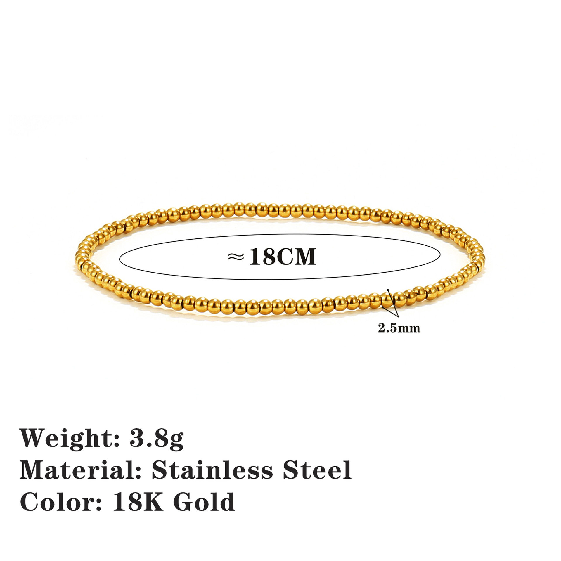 European and American Amazon's Popular 18K Gold-Plated Stainless Steel Bead Bracelet, Simple and Fashionable Beaded Elastic Non-Fading Bracelet