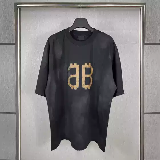 Correct Version of High Quality B's 25Ss New Mud Hand-Painted Frayed Old Short-Sleeved T-Shirt for Men and Women