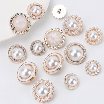 Clothing Plastic Double Button Accessories Jewelry Round Women's Wool Buckle High-end Pearl Sweater