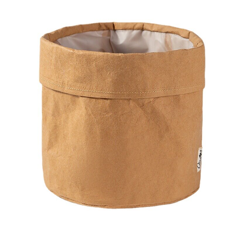 ins style washable Kraft paper bag refrigerator kitchen storage bag round waterproof thickened flower pot pot cover decoration