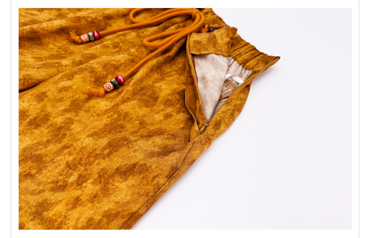 Quần ống rộng nữ họa tiết in hai mặt thắt lưng dây buộc phong cách nhẹ nhàng P9028 — Amber (7 ngày)