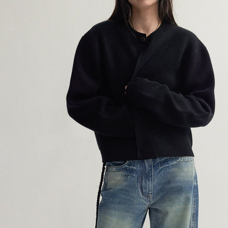 Áo cardigan nữ dệt kim dài tay dáng suông mềm mại — Màu đen, Màu xám