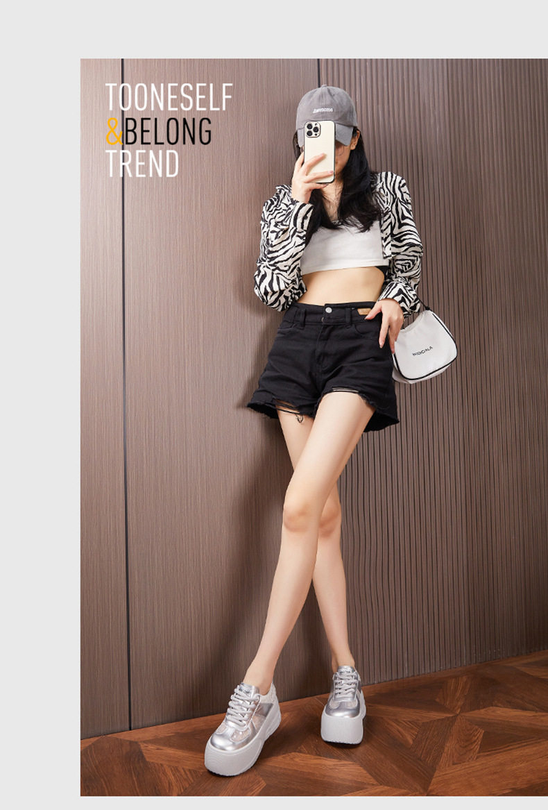 Giày sneaker nữ đế dày chunky lưới thoáng khí, tăng chiều cao, phong cách đa năng — Trắng, Bạc chi tiết 9