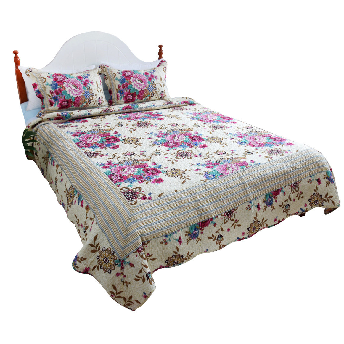 Quilted quilt three-piece set summer cool quilt foreign trade style American style cotton hand-made side atmospheric bed cover air conditioning quilt