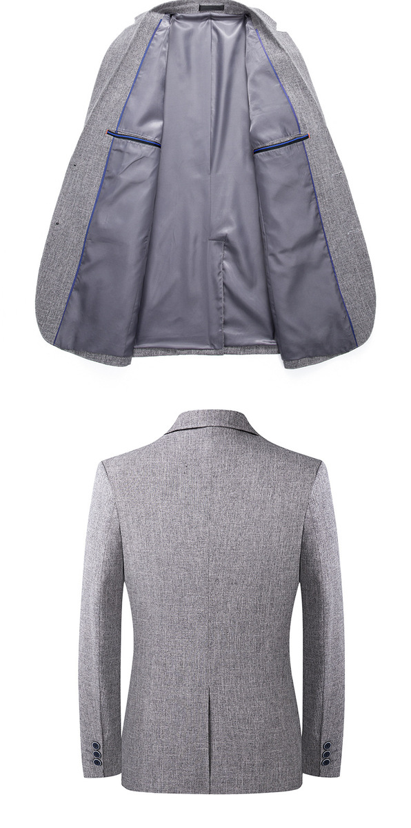 Áo blazer nam vải lanh pha cotton dáng ôm xẻ tà sau — Xanh xám nhạt, Màu xám nhạt