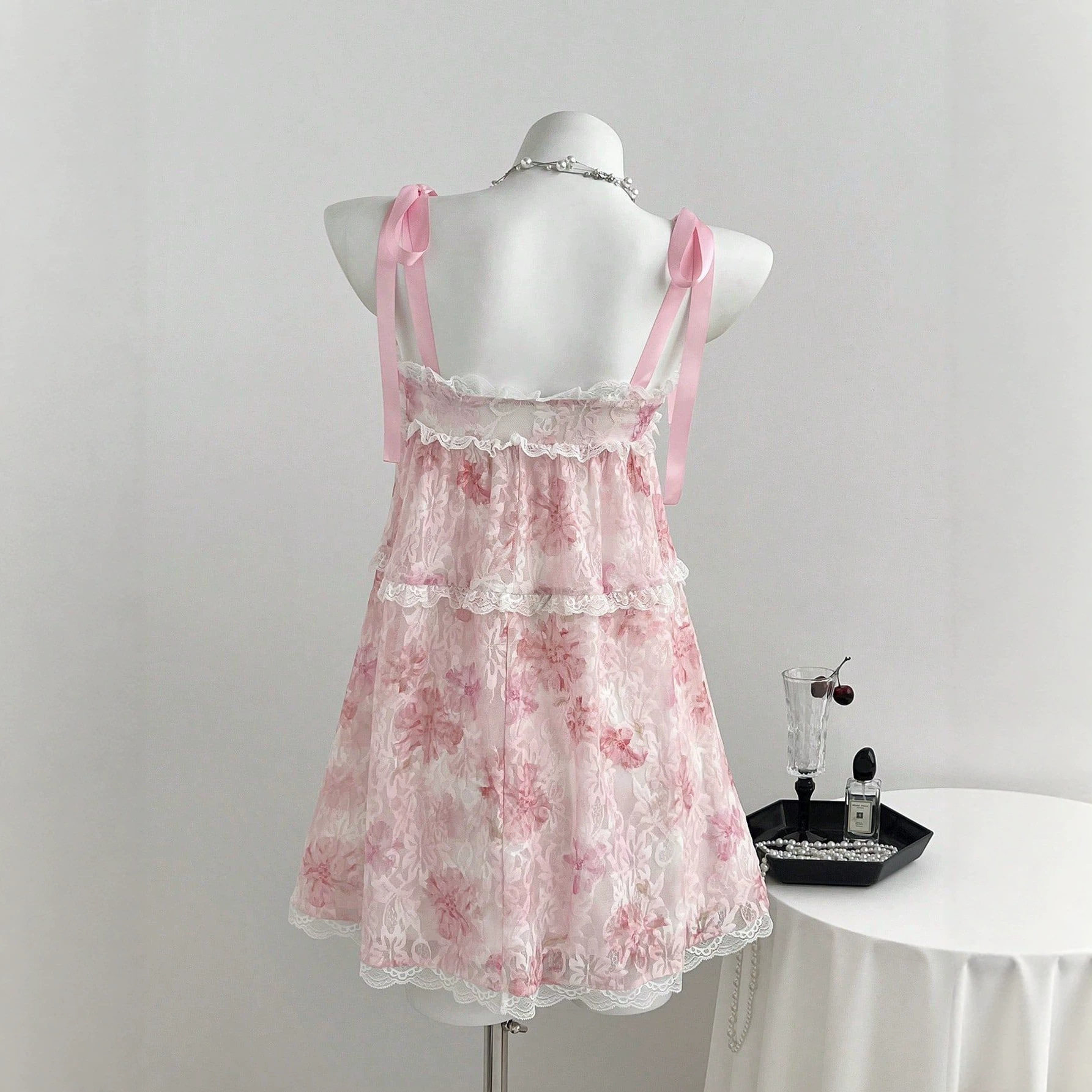 Summer Sweet Lace Backless Tie Strap Dress for Women Elegant Design Lightweight Fabric Perfect for Parties Ready to